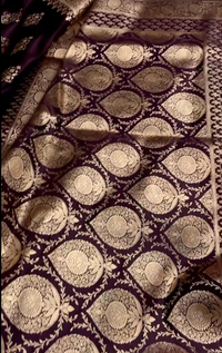 Wine Purple Banarasi Silk Saree with Heavy Floral Gold Zari Border