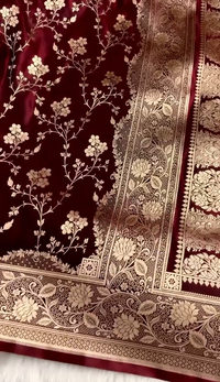Royal Maroon Silk Saree with Heavy Gold Zari Floral Weaving