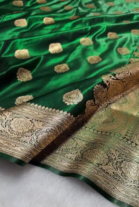 Emerald Green Banarasi Silk Saree with Gold Zari Paisley Buttas & Regal Border