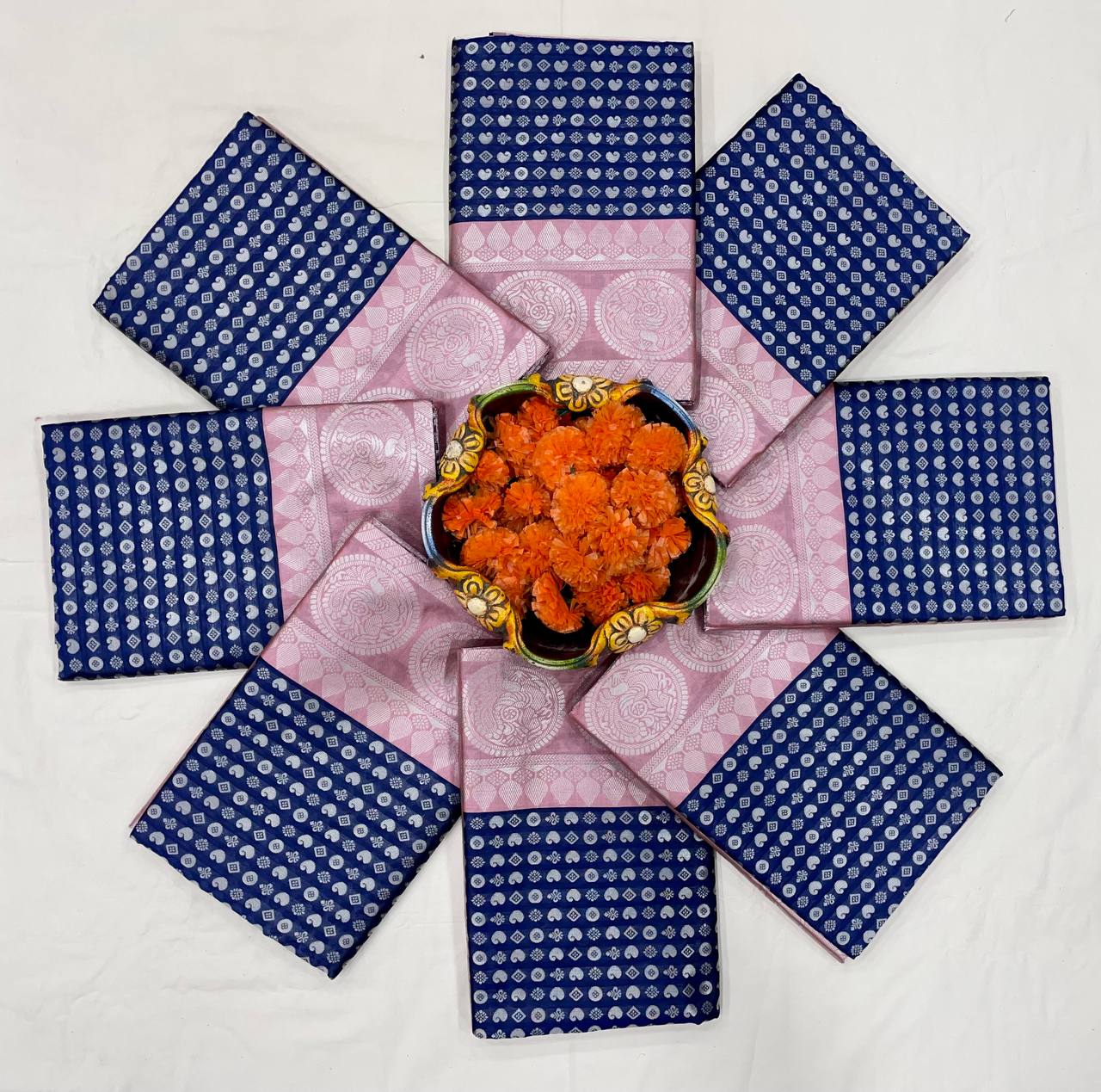 Navy Blue and Baby Pink Banarasi Silk Saree with Woven Motifs