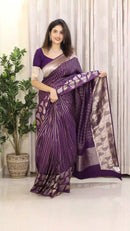 Purple Banarasi Silk Saree with Heart Motif and Silver Zari Border