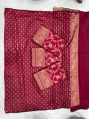 Rani Pink Banarasi Silk Saree with Gold Zari Floral Weaving