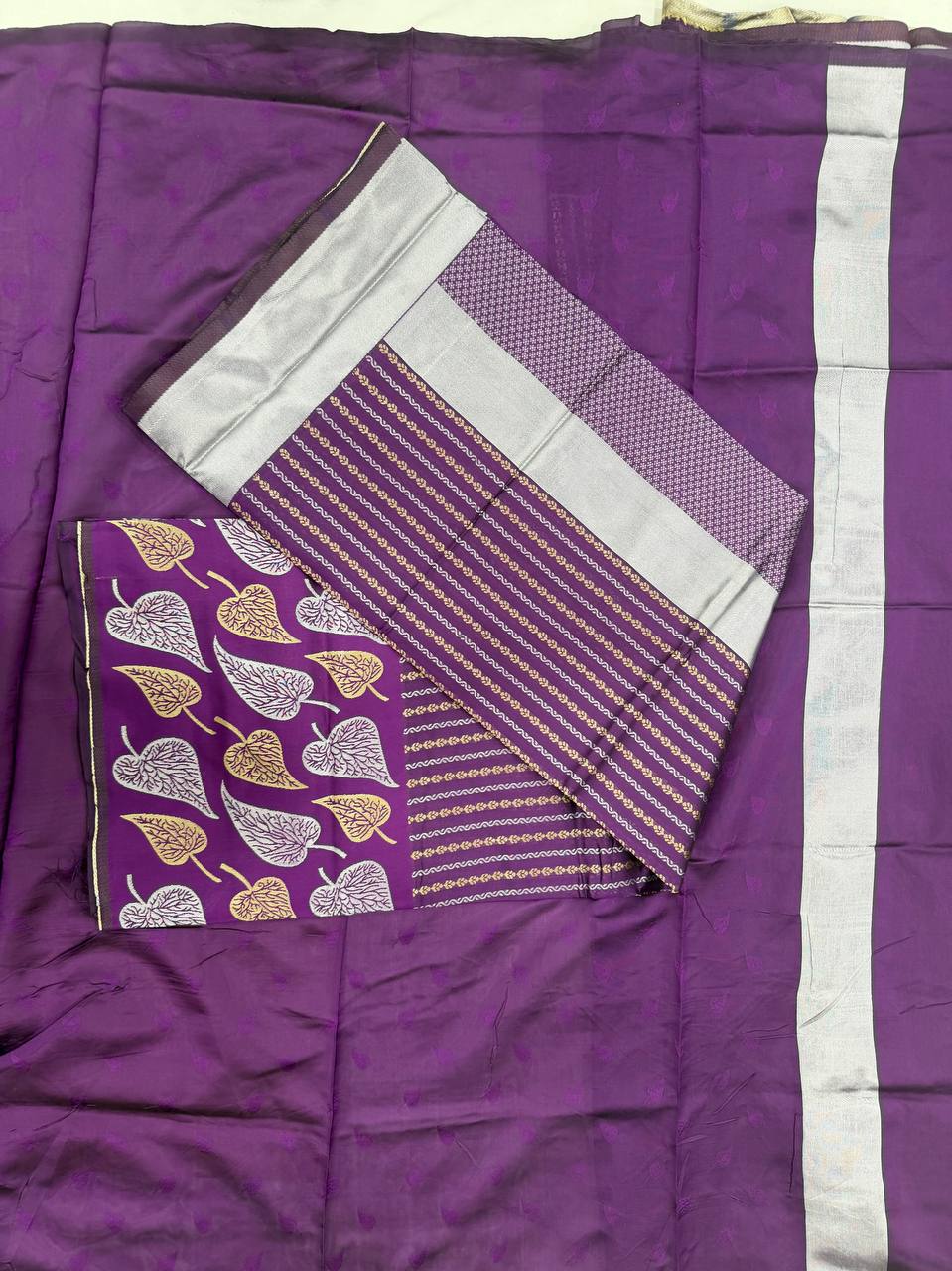 Purple Banarasi Silk Saree with Heart Motif and Silver Zari Border