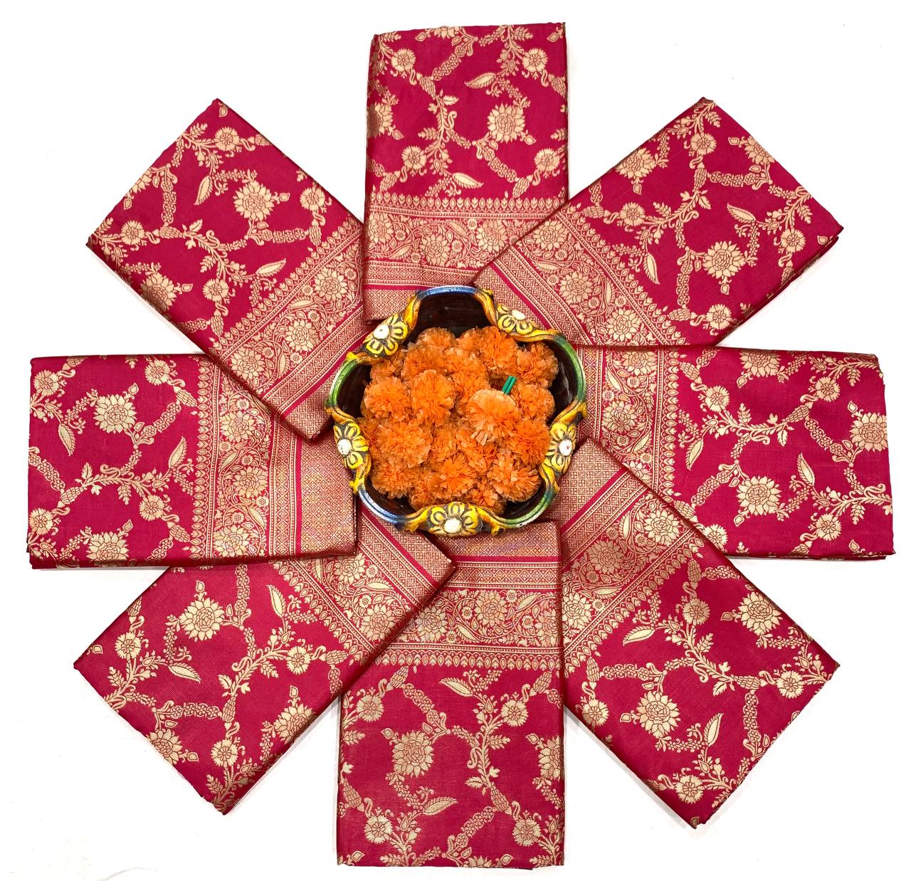 Rani Pink Banarasi Silk Saree with Gold Zari Floral Weaving