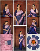 Navy Blue and Baby Pink Banarasi Silk Saree with Woven Motifs