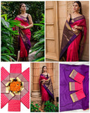 Elegant Rani Pink Kanchipuram Style Silk Saree with Royal Purple Gold Zari Border