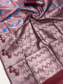 Classic Ivory & Crimson Red Kanchipuram Silk Saree with Gold Zari Border