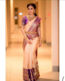 Cream With Purple Color Party Wear Designer Lichi Silk