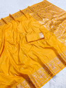 Radiant Mustard Yellow Banarasi Soft Silk Saree with Gold Zari Floral Border