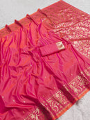 Elegant Rani Pink & Orange Dual-Tone Banarasi Soft Silk Saree with Zari Floral Border