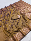 Exquisite Mehendi Brown Tone Banarasi Soft Silk Saree with Copper Zari Work