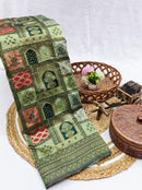 Elegant Mehendi Green Art Silk Patola Saree with Antique Zari Pallu