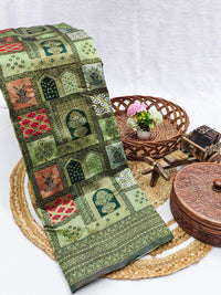 Elegant Mehendi Green Art Silk Patola Saree with Antique Zari Pallu