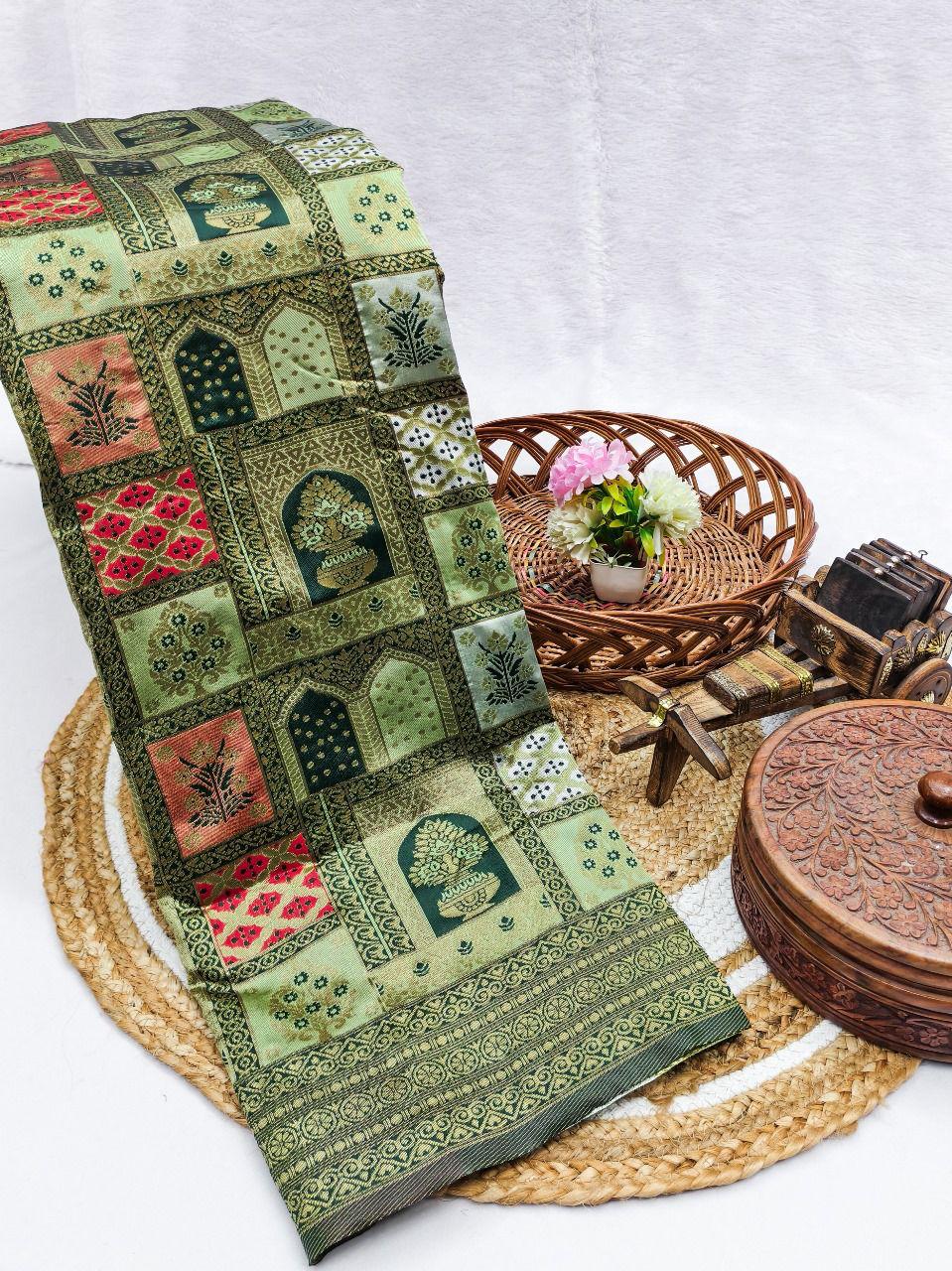 Elegant Mehendi Green Art Silk Patola Saree with Antique Zari Pallu