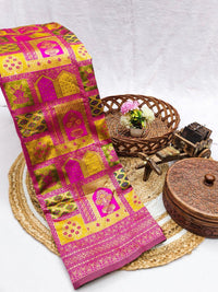 Exquisite Rani Pink & Mustard Yellow Kanjivaram Silk Saree