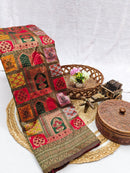 Regal Bottle Green & Multi-Color Silk Saree with Mosaic Patola Print & Gold Zari Jaal