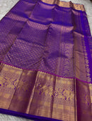 Royal Violet & Gold Kanchipuram Silk Saree with Elephant Zari Border