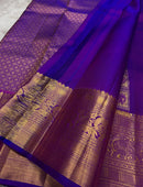 Royal Violet & Gold Kanchipuram Silk Saree with Elephant Zari Border