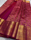 Royal Magenta Kanjivaram Silk Saree with Elephant & Mandala Zari Butta