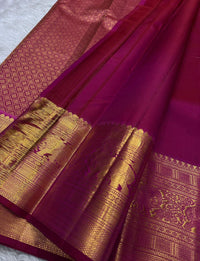 Royal Magenta Kanjivaram Silk Saree with Elephant & Mandala Zari Butta