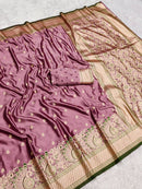 Elegant Mauve Soft Silk Saree with Zari Butta and Peacock Meenakari Border