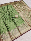 Pista Green Soft Silk Saree with Gold Zari Peacock Border & Rich Pallu