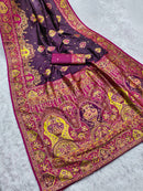 Royal Wine Purple Silk Saree with Intricate Traditional Print & Rich Magenta Border