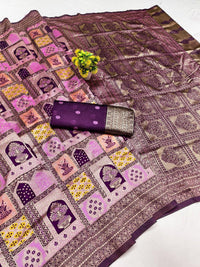 Royal Purple Art Silk Patola Saree with Rich Zari Pallu & Blouse Piece