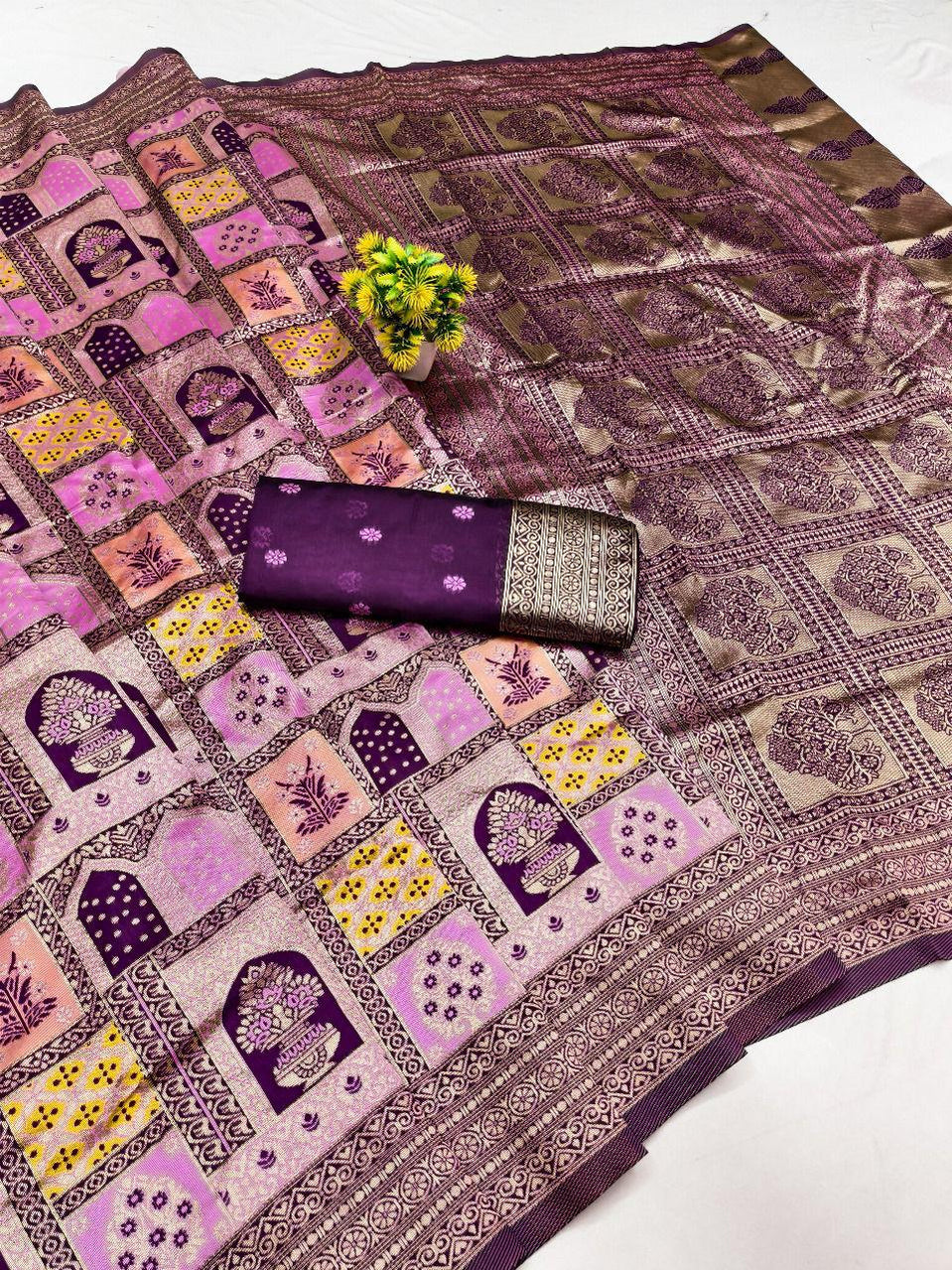 Royal Purple Art Silk Patola Saree with Rich Zari Pallu & Blouse Piece