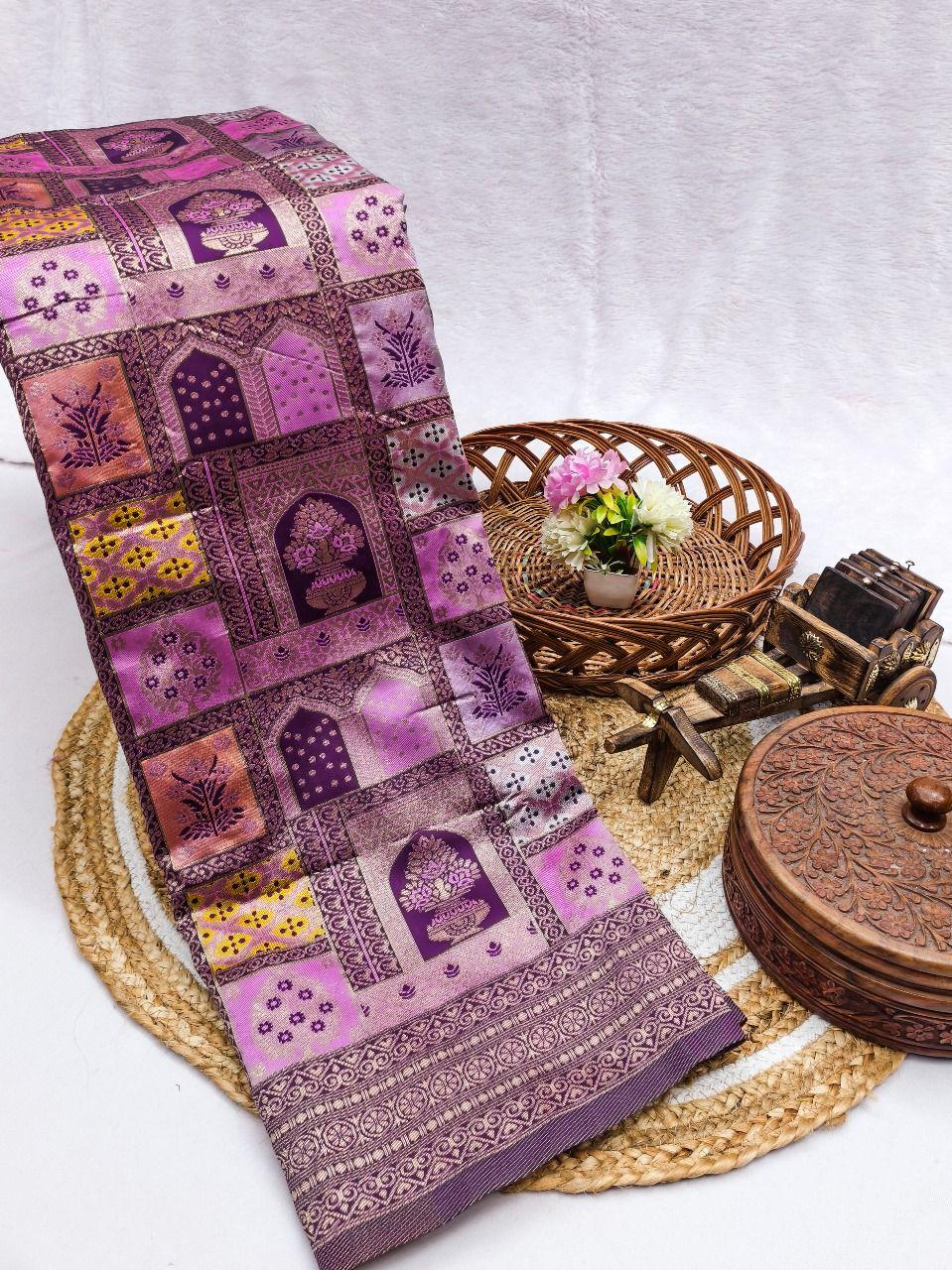 Royal Purple Art Silk Patola Saree with Rich Zari Pallu & Blouse Piece