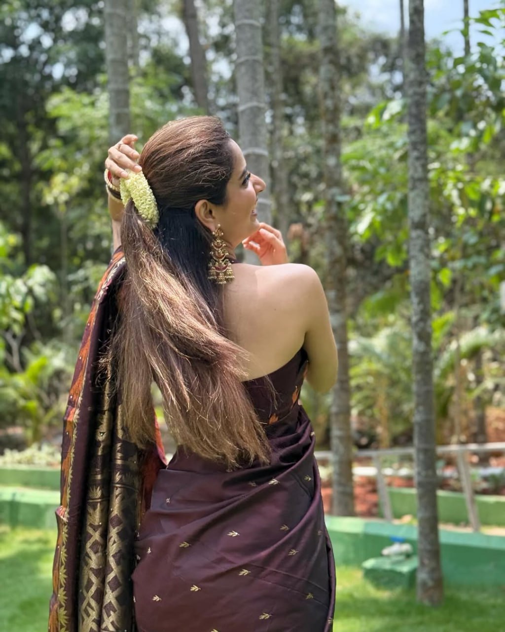 Elegant Wine Purple Satin Silk Saree with Minimal Motif Work and Modern Blouse Look
