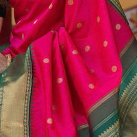 Rani Pink Silk Saree with Green & Gold Zari Border