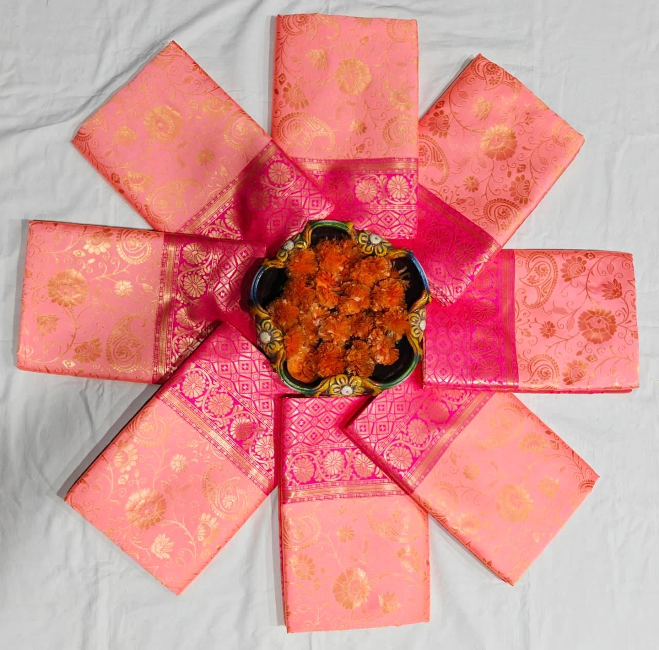 Royal Peach & Rani Pink Silk Blend Saree with Rich Zari Border