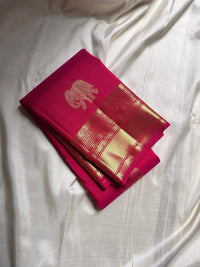 Rani Pink Banarasi Silk Saree with Gold Zari Elephant Motif & Rich Traditional Border