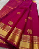Rani Pink Banarasi Silk Saree with Gold Zari Elephant Motif & Rich Traditional Border