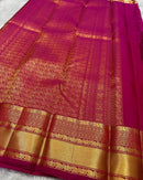 Rani Pink Banarasi Silk Saree with Gold Zari Elephant Motif & Rich Traditional Border