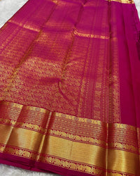 Rani Pink Banarasi Silk Saree with Gold Zari Elephant Motif & Rich Traditional Border