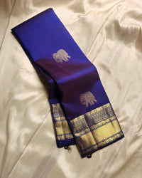 Royal Blue Banarasi Silk Saree with Gold Zari Elephant Motifs & Traditional Woven Border