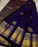 Royal Blue Banarasi Silk Saree with Gold Zari Elephant Motifs & Traditional Woven Border