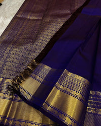 Royal Blue Banarasi Silk Saree with Gold Zari Elephant Motifs & Traditional Woven Border