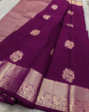 Royal Purple Banarasi Silk Saree with Gold Zari Floral Motif & Elegant Traditional Border