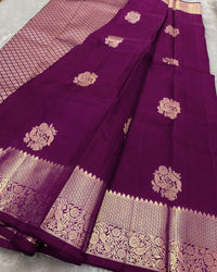 Royal Purple Banarasi Silk Saree with Gold Zari Floral Motif & Elegant Traditional Border