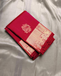 Classic Red Banarasi Silk Saree with Gold Zari Floral Motif & Elegant Traditional Border