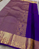 Royal Violet Banarasi Silk Saree with Gold Zari Floral Motif & Elegant Traditional Border