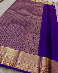Royal Violet Banarasi Silk Saree with Gold Zari Floral Motif & Elegant Traditional Border