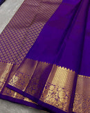 Royal Violet Banarasi Silk Saree with Gold Zari Floral Motif & Elegant Traditional Border