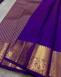 Royal Violet Banarasi Silk Saree with Gold Zari Floral Motif & Elegant Traditional Border