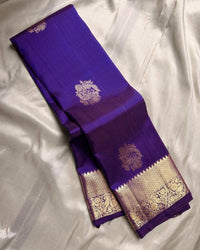 Royal Violet Banarasi Silk Saree with Gold Zari Floral Motif & Elegant Traditional Border