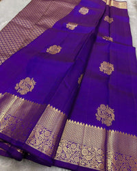 Royal Violet Banarasi Silk Saree with Gold Zari Floral Motif & Elegant Traditional Border