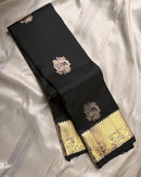Classic Black Banarasi Silk Saree with Gold Zari Floral Motif & Elegant Traditional Border